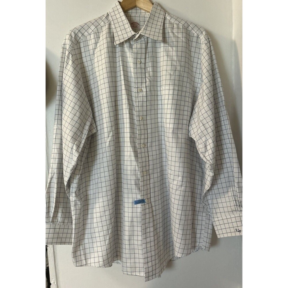 Brooks Brothers Men’s White & Navy Dress Shirt 18-38 Supima Cotton Blend